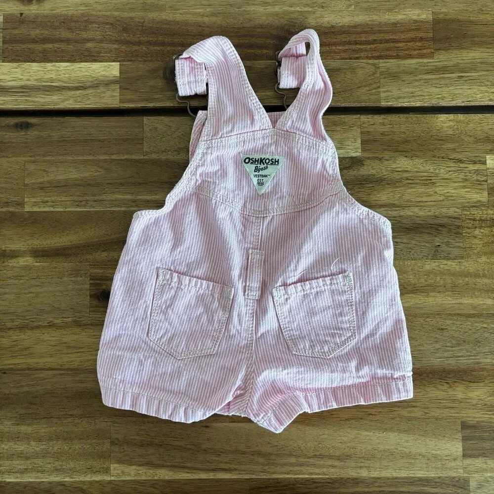 OshKosh B'gosh Baby Shortalls Pinstripe Pink White Size 6‎ Months Summer Classic